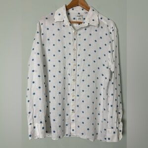 Baird McNutt 100% Linen Men’s Long Sleeve Woven Shirt White w/ Blue Print Size L
